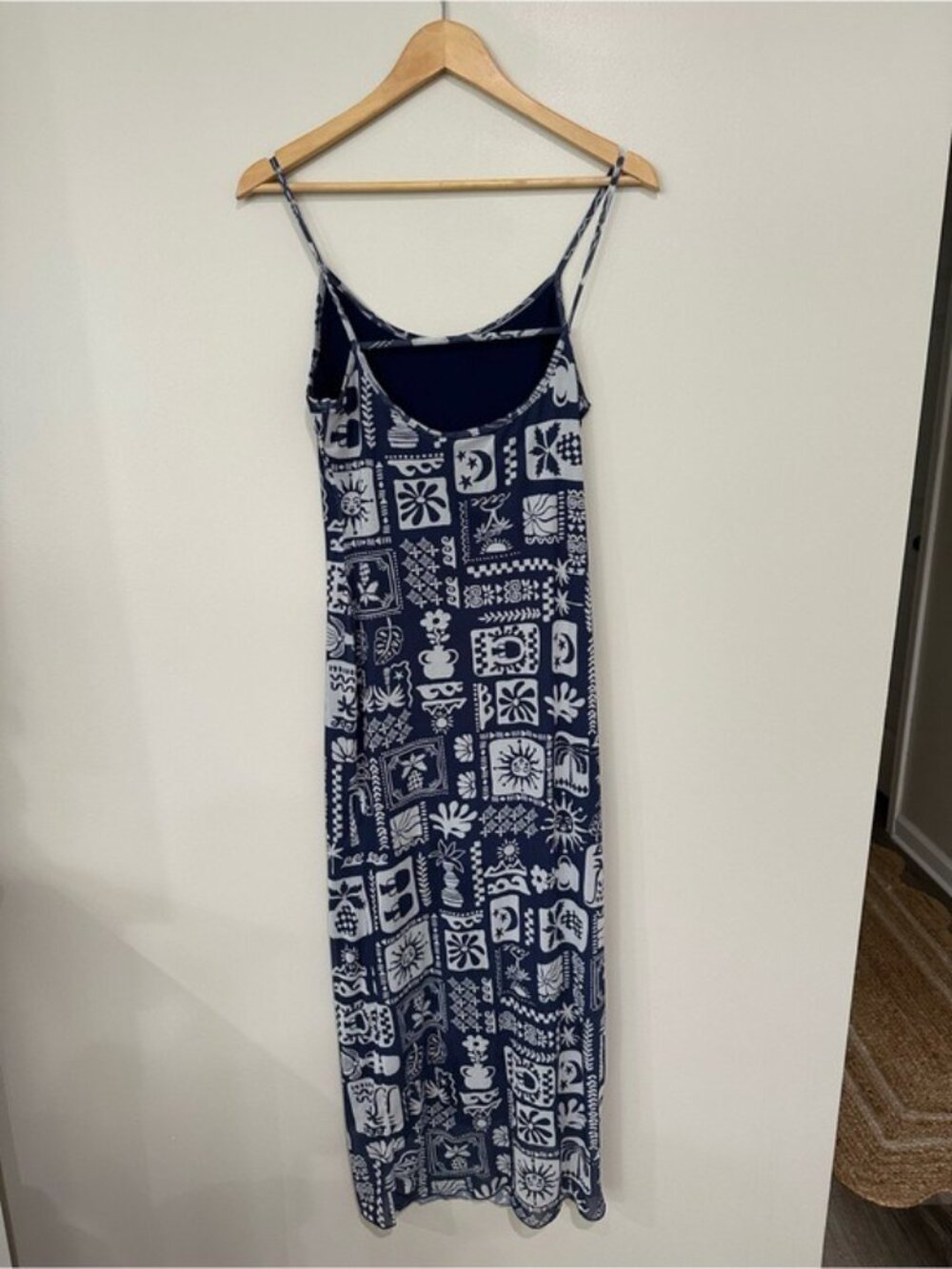 See You Monday Tropical Mesh Maxi Dress Blue White Resort Vacation Size L - Picture 5 of 10